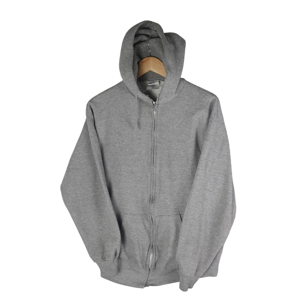 Vintage Jerzees Zip Up‎ Hoodie Mens Large Gray 90s Made in USA Sweatshirt